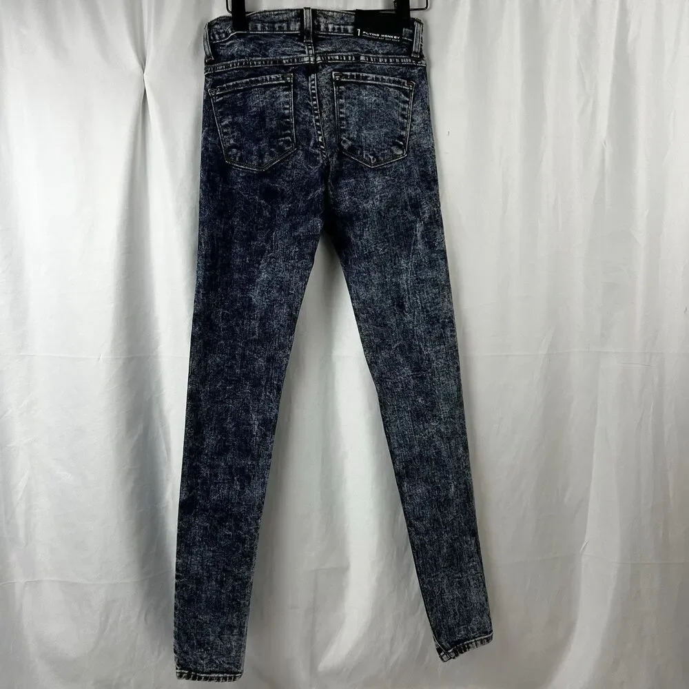 Flying Monkey Acid Wash Skinny Jeans Mid Rise Stretch Denim Blue Sz 1 Made USA